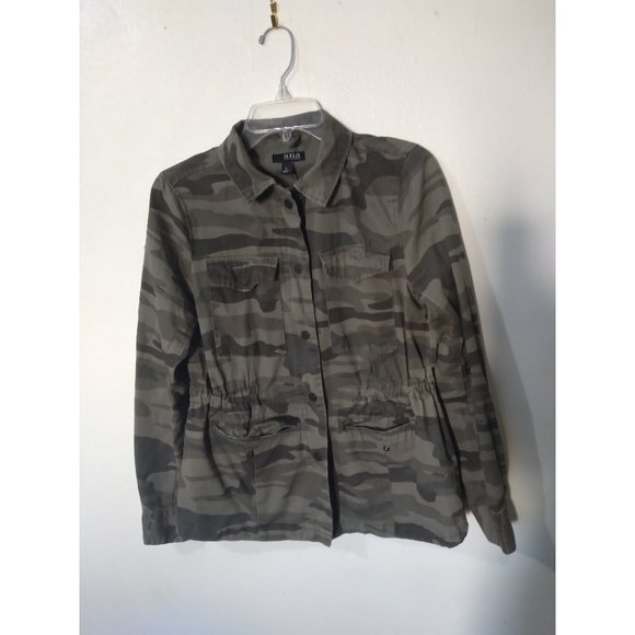 a.n.a Anorak Olive Camo Military Jacket Lightweight Cargo Collared Zip Up Coat - Picture 2 of 9